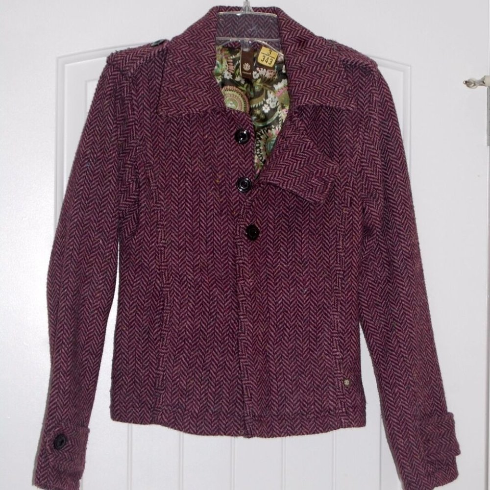Element Purple Herringbone Lined Peacoat M